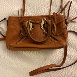 Rebecca Minkoff Mini MAC Convertible Crossbody Satchel Brown Leather Tassel Bag